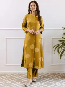 Anouk Abstract Printed Mandarin Collar Brocade A-Line Kurta