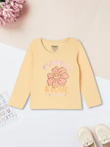 max Girls Typography Printed Round Neck Cotton T-shirt