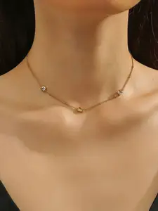 MYKI Gold-Plated Stainless Steel Square Crystal Statement Necklace