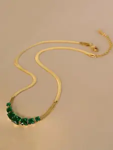MYKI Gold-Plated Stainless Steel Elegant Gemstones Statement Necklace