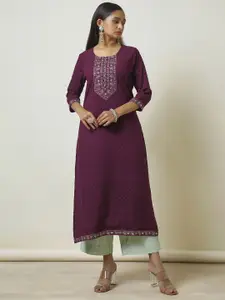 Soch Geometric Embroidered Mirror Work Cotton Straight Kurta