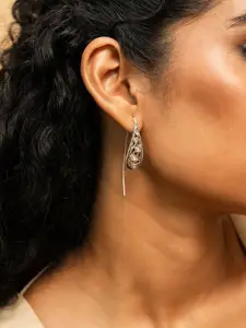 SHAYA 925 Sterling Silver Oxidised Stone Studded Contemporary Chehel Pehel Drop Earrings