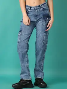 V-Mart Women Straight Fit High-Rise Low Distress Heavy Fade Stretchable Jeans