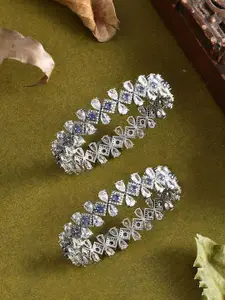 Voylla Set Of 2 Rhodium-Plated AD-Studded Before Sunrise Aqua Statement Bangles