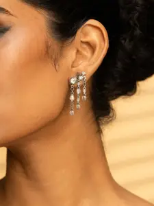 SHAYA 925 Sterling Silver Oxidised Stone Studded Contemporary Jhil Mil Drop Earrings