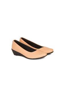 FOOTSHEZ Flared Sleeves Round Toe Wedge Heel Pumps