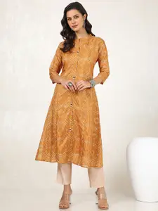 Soch Bandhani Printed Beads and Stones Mandarin Collar A-Line Kurta