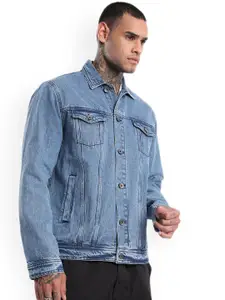 WROGN Men Spread Collar Solid Denim Casual Denim Jacket