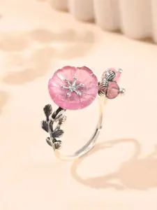 Studio Voylla 925 Sterling Silver Rhodium Plated Beaded Adjustable Finger Ring