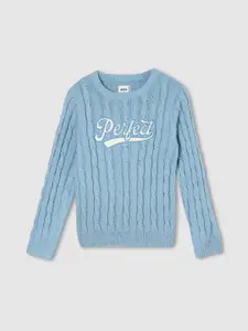 max Girls Typography Ribbed Pullover Sweaters