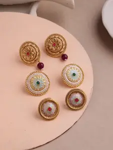 PANASH Set Of 3 Gold Plated Circular Studs