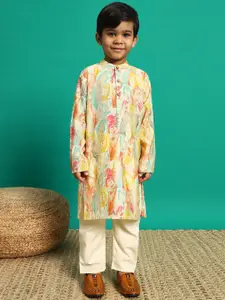 Readiprint Boys Floral Printed Regular Pure Silk Straight Kurta with Pyjamas