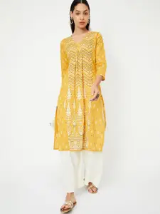 max Geometric Embroidered Thread Work Cotton Straight Kurta
