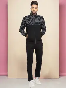 WILD WEST Men Printed Colourblocked Mock Collar Tracksuits