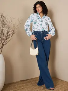 Kibo Women Classic Spread Collar Floral Printed Cotton Relaxed Fit Casual Shirt