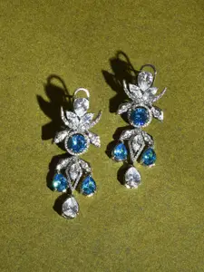 Voylla Rhodium-Plated Stone Studded Contemporary Drop Earrings