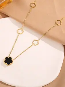 MYKI Gold-Plated Stainless Steel Clover Statement Necklace