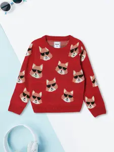 max Boys Red Acrylic Round Neck Full Sleeves Pullover Sweaters