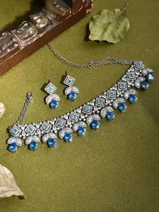 Voylla Rhodium-Plated AD-Studded Before Sunrise Haunani Necklace and Earrings