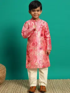 Readiprint Boys Floral Printed Regular Pure Silk Straight Kurta with Pyjamas