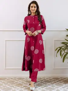 Anouk Abstract Printed Mandarin Collar Brocade A-Line Kurta