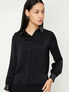 max Women Spread Collar Solid Casual Shirt