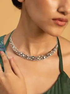 SHAYA Jhatak Matak 925 Sterling Silver Oxidised Stone Studded Necklace