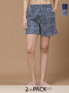 MBeautiful Women Pack of  2 Mid-Rise Striped Lounge Shorts