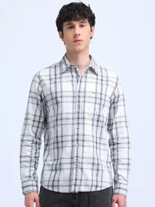 Flying Machine Men Manhattan Spread Collar Tartan Checked Cotton Slim Fit Casual Shirt