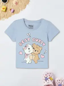 max Girls Graphic Printed Round Neck Cotton T-shirt