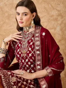 Sangria Floral Embroidered Unstitched Dress Material