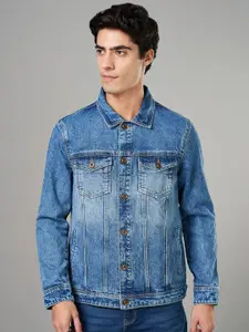 SF JEANS by Pantaloons Men Spread Collar Washed Solid Cotton Casual Denim Jacket