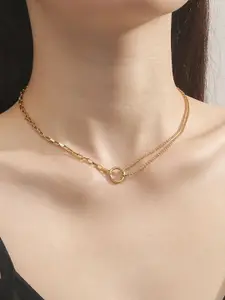 MYKI Gold-Plated Stainless Steel Elegant Dual Interlocking Circles Statement Necklace