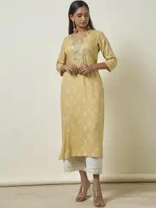 Soch Floral Printed Mirror Work Straight Kurta