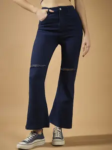 DOLCE CRUDO Women Cotton Casual Bootcut High-Rise Stretchable Jeans