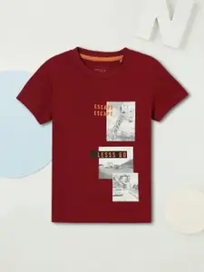 max Boys Typography Printed Round Neck Cotton T-shirt