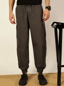 Thomas Scott Men Casual Loose Fit Mid-Rise Cotton Wrinkle Free Solid Joggers Trousers