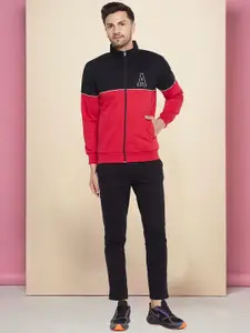 WILD WEST Men Colourblocked Mock Collar Tracksuits