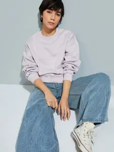 max URB_N Women Oversized Solid Sweatshirt