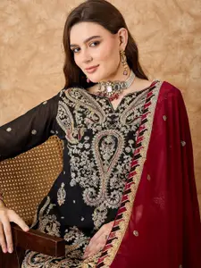 Sangria Floral Embroidered Zari Silk Georgette Unstitched Dress Material