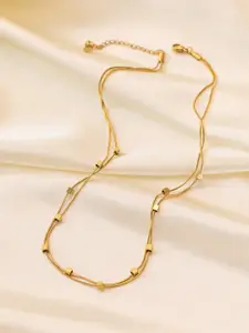 MYKI Gold-Plated Stainless Steel Elegant Dual-Layered Cube Accents Statement Necklace