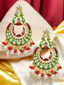 OOMPH Kundan Studded & Beaded Meenakari Floral Chandbalis