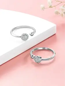 Peora Silver-Plated Cubic Zirconia Studded Adjustable Toe Rings