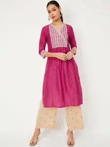 max Geometric Sequinned V Neck Straight Kurta