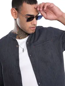 WROGN Men Comfort Band Collar Solid Cotton Casual Shirt