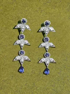 Voylla Before Sunrise Indra Rhodium Plated Stones Studded Contemporary Drop Earrings