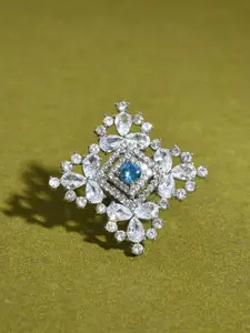 Voylla Before Sunrise Maya Statement Rhodium-Plated American Diamond Stone Studded Ring