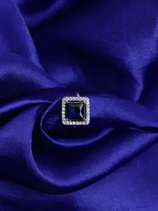 PANASH Silver Plated Cubic Zirconia Studded Finger Ring