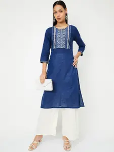 max Ethnic Motifs Yoke Design Thread Work Cotton Straight Kurta