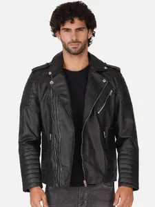 BAESD Men Spread Collar Solid Casual Biker Jacket